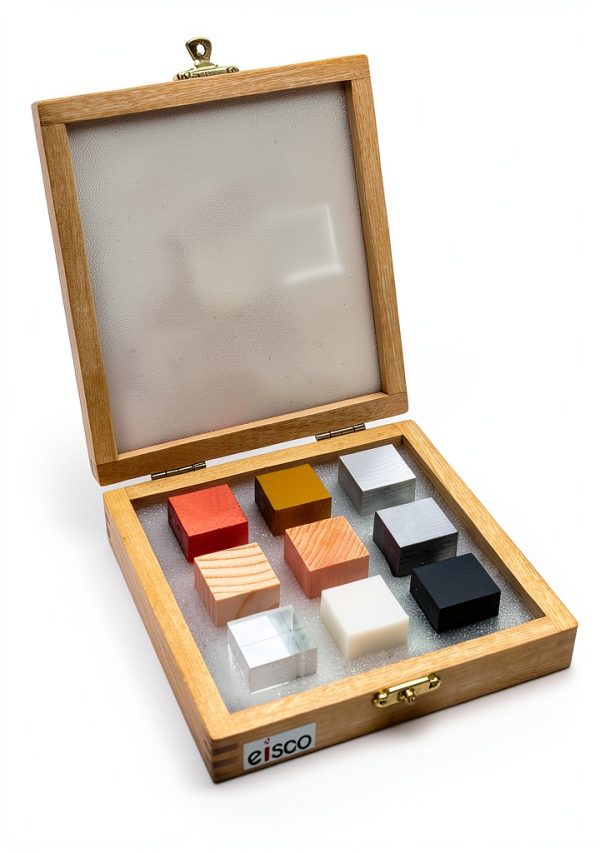 EISCO 9pc Specimen Density Cube Set - 1" Brass, Iron, Copper, Aluminum-0